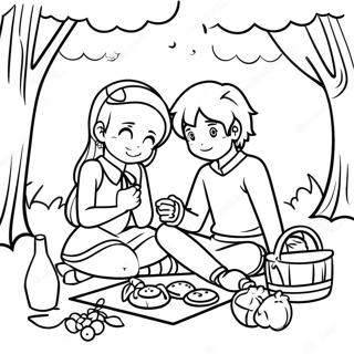 Charmantes Anime Paar Beim Picknick Ausmalbild 101010-39478