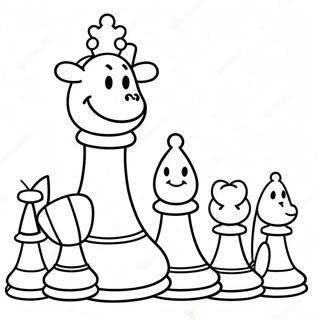 Niedliches Cartoon Schachset Ausmalbild 104330-42163