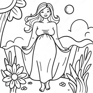Freudige Schwangere Frau Im Sommerkleid Ausmalbild 109984-46651