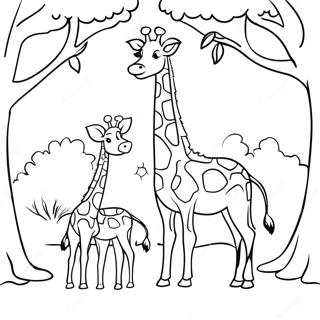 Giraffenfamilie Unter Dem Baum Ausmalbild 119527-54471