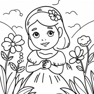 Susses Madchen In Einem Blumengarten Ausmalbild 119604-54529