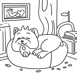Schlafriger Katzehund Auf Einem Gemutlichen Bett Ausmalbild 120020 54862
