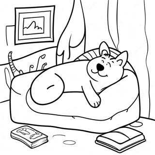 Schlafriger Katzehund Auf Einem Gemutlichen Bett Ausmalbild 120020 54863