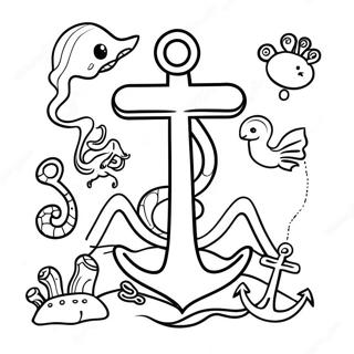 Verspielter Anker Mit Meeresbewohnern Ausmalbild 122376-56928
