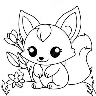 Niedlicher Kitsune Mit Blumen Ausmalbild 129251-62474