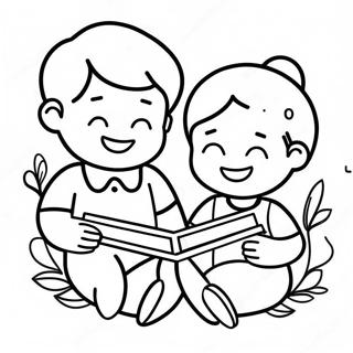 Gluckliche Kinder Beim Lesen Ausmalbild 130482 63439