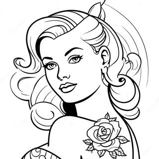 Vintage Tattoo Pin Up Ausmalbild 135802-67567