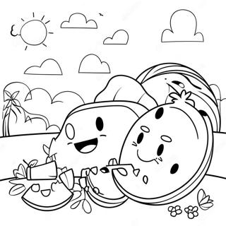 Wassermelonen Picknick Szene Ausmalbild 26166-5718