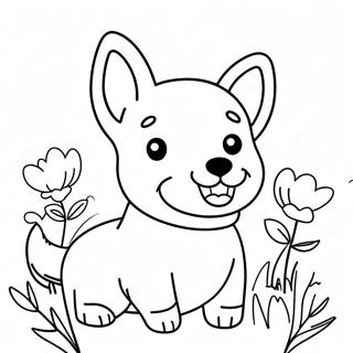 Frohlicher Corgi Mit Blumen Ausmalbild 30125-6557