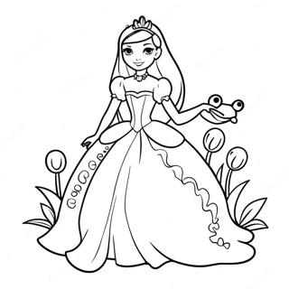 Elegante Prinzessin Mit Einem Frosch Ausmalbild 31469-6854