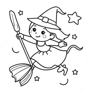 Niedliche Hexe Die Auf Einem Besen Fliegt Ausmalbild 72646-16352