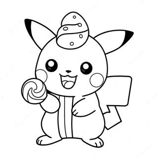 Pikachu Mit Einem Zuckerstangen Ausmalbild 72674 16380