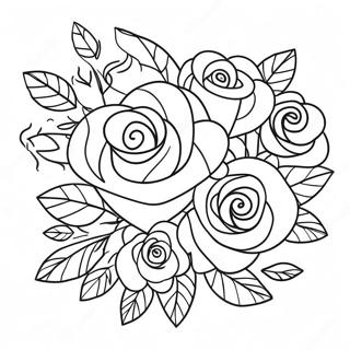 Elegantes Herzrose Blumenstrauss Ausmalbild 76626 19453