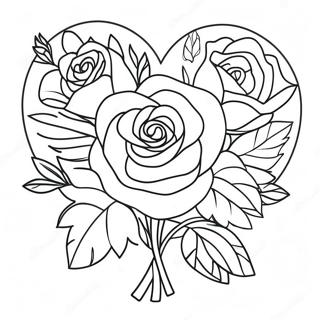 Elegantes Herzrose Blumenstrauss Ausmalbild 76626 19455