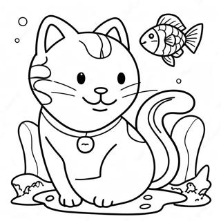 Verspielte Katze Traumt Von Fischen Ausmalbild 77012-19744