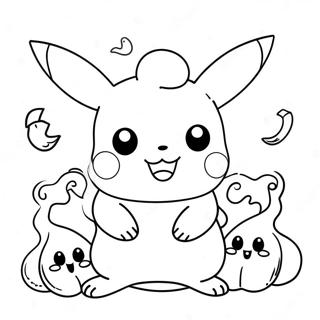 Niedliches Halloween Pikachu Mit Geistern Ausmalbild 81418-23149