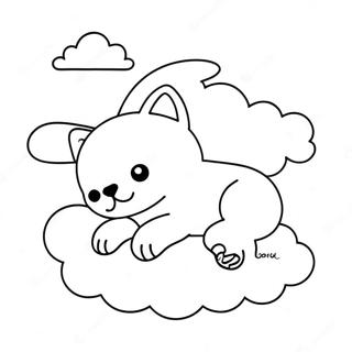 Schlafriger Kawaii Hund Auf Einer Wolke Ausmalbild 91917-31679