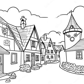 Traditionelles Deutsches Dorf Ausmalbild 92685-32267