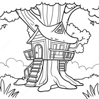 Fantasiebaumhaus Im Wald Ausmalbild 96052-35122