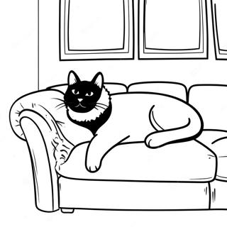 Schlafrige Schwarze Katze Die Auf Einer Couch Schlaft Ausmalbild 99217-37892