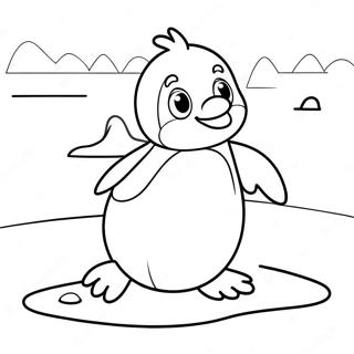 Niedlicher Pinguin Der Auf Dem Eis Rutscht Ausmalbild 99497-38099